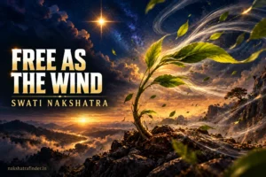 Swati Nakshatra symbol, a young sprout bending in the wind under the star Arcturus