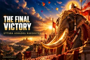 Uttara Ashadha Nakshatra symbol, a golden elephant tusk and the rising Sun with Sankranti kites