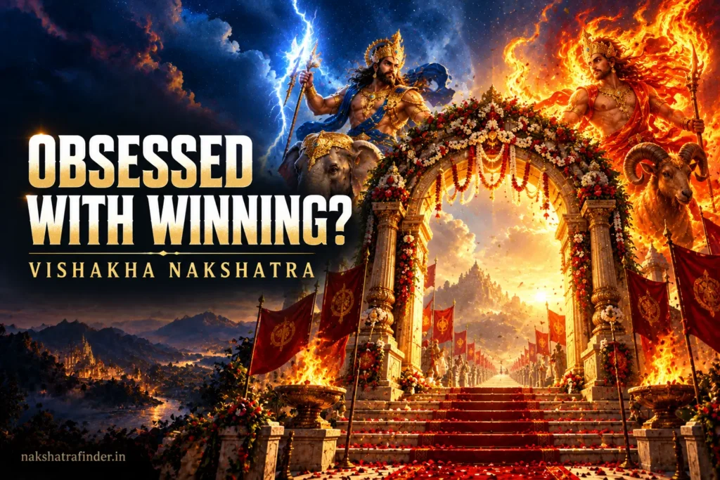 Vishakha Nakshatra symbol, a triumphal arch between Indra's lightning and Agni's fire