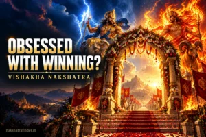 Vishakha Nakshatra symbol, a triumphal arch between Indra's lightning and Agni's fire